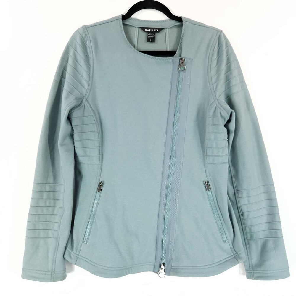 Athleta Moto Jacket Large Women's Dual Front Diagonal Zip Up Textured Soft